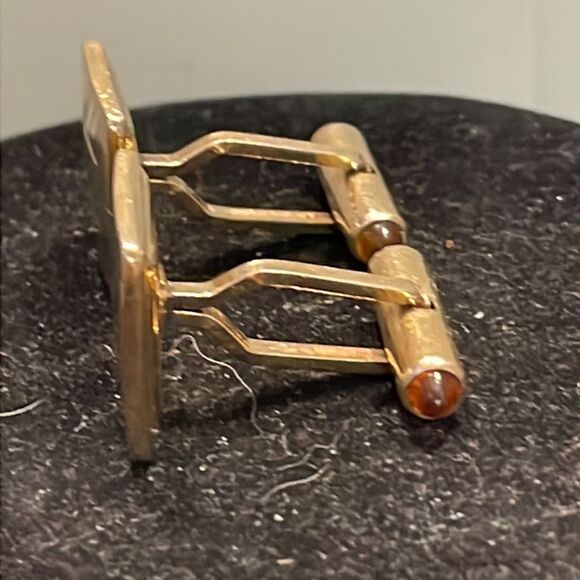 Vintage 60s Krementz square gold filled ribbed engravable bullet back cuff links - Picture 7 of 15